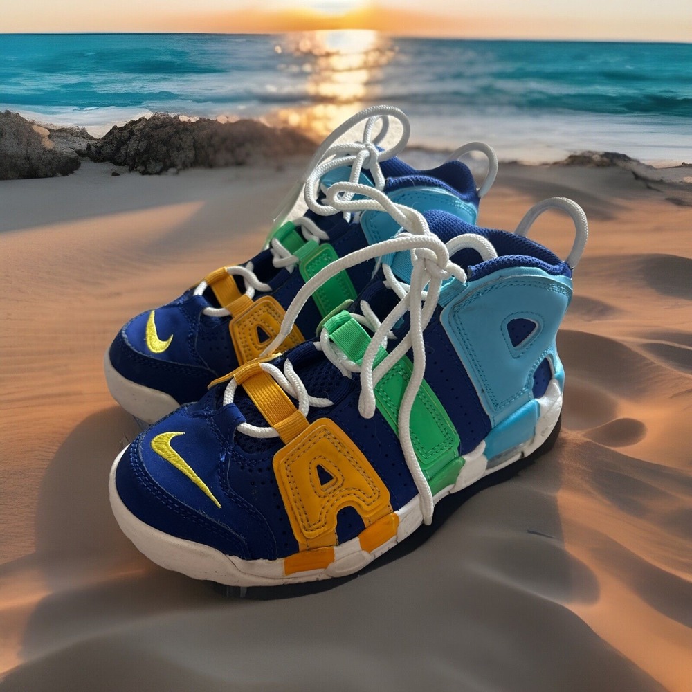Nike Air More Uptempo Baltic Blue/yellow Boys Kids Youth 1.5 1.5Y Sneakers Shoes
